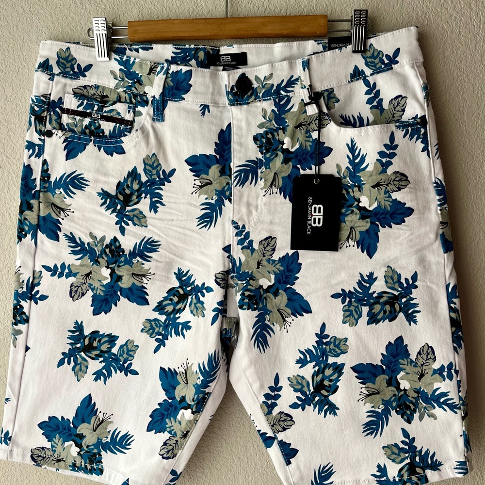 Denim & Flower, Light Blue &White Benjamin Black Men Short Size 36